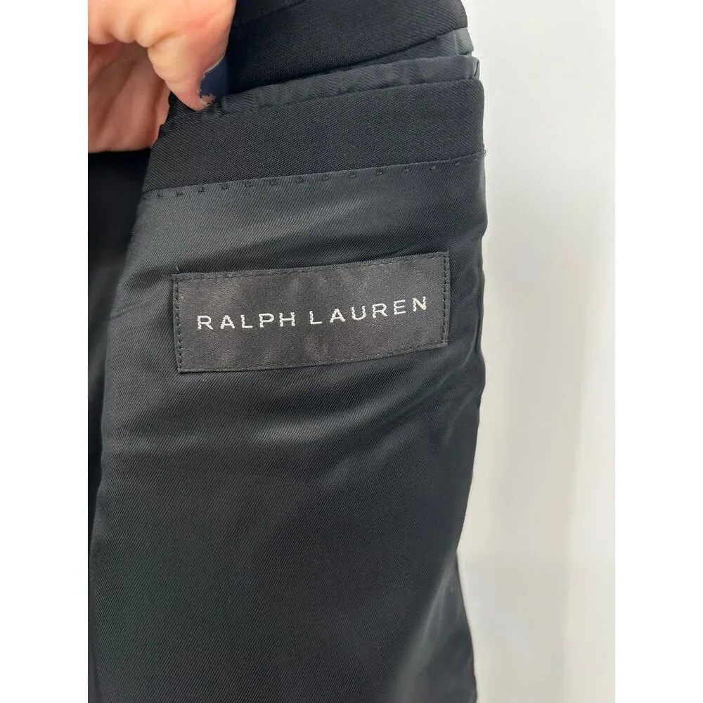 RALPH LAUREN Black Label Mens Black Tuxedo Jacket Satin Peak Lapel Wool Size 44L